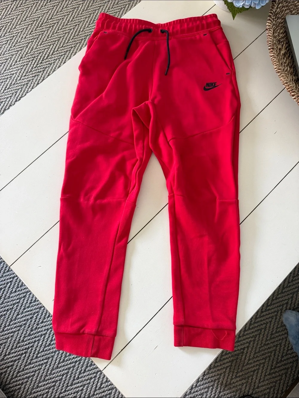 Nike Tech Kids Red Fleece Joggers with Black Drawcord